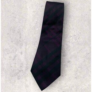 BURBERRY Silk Tie ITALY Black Burgundy Tartan W:3.4" EUC